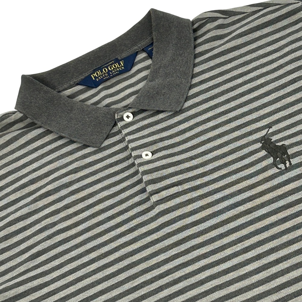 Polo Golf Ralph Lauren Polo‎ Shirt Mens XXL Gray Striped Big Pony Performance